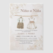 ワイルドフラワーの赤んスペインの坊の服の性別が表示 ベラム紙招待状 (正面)