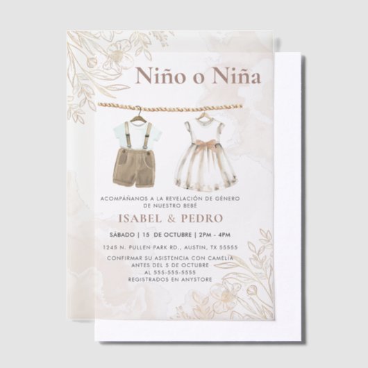 ワイルドフラワーの赤んスペインの坊の服の性別が表示 ベラム紙招待状 (オフセット)