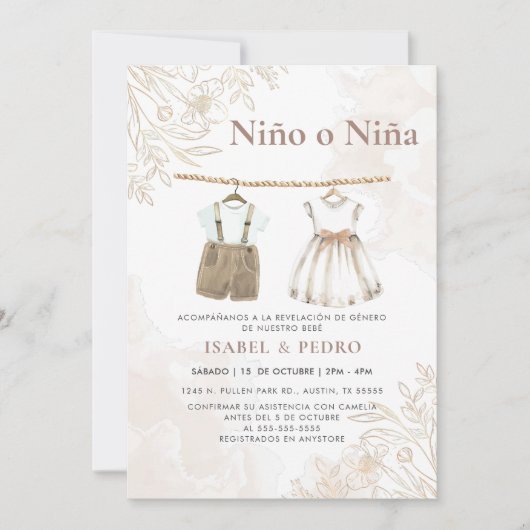 ワイルドフラワーの赤んスペインの坊の服の性別が表示 招待状 (正面)