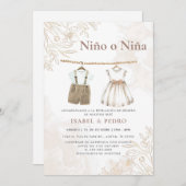 ワイルドフラワーの赤んスペインの坊の服の性別が表示 招待状 (正面/裏面)