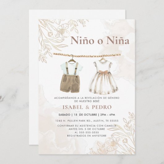 ワイルドフラワーの赤んスペインの坊の服の性別が表示 招待状 (正面/裏面)