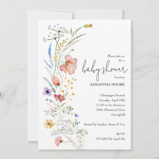 ワイルドフラワーの赤ん坊のシャワー 招待状 (正面)