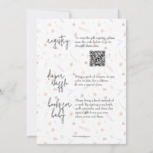 ワイルドフラワーの赤ん坊のシャワー 招待状 (裏面)