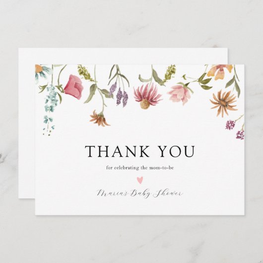 ワイルドフラワーの開花ベイビーシャワーありがとう サンキューカード (正面/裏面)