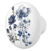 ワイルドフラワーの青と白のスタイルアート セラミックノブ (右)