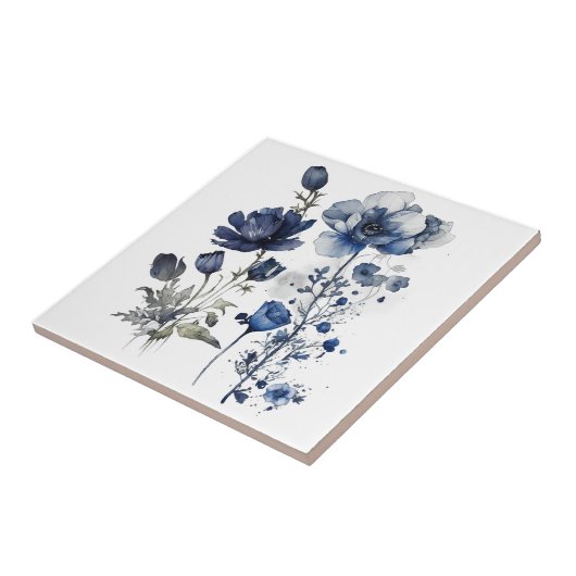 ワイルドフラワーの青と白のスタイルアート タイル (側面)