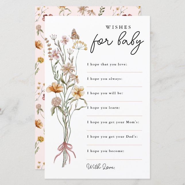 ワイルドフラワーの願いベビーベビーシャワーアドバイスカード (正面/裏面)