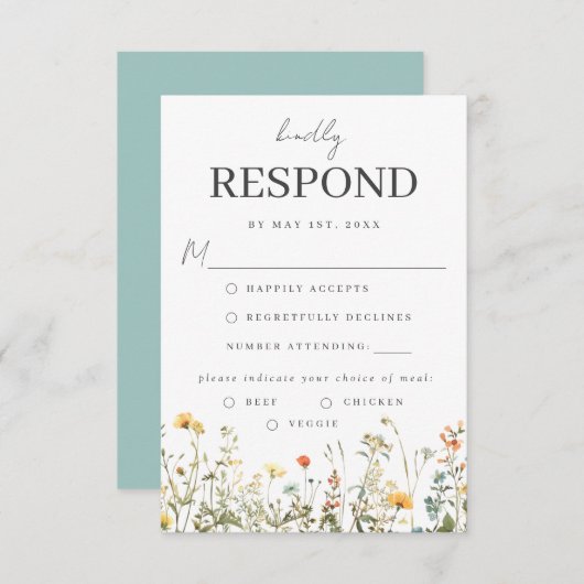 ワイルドフラワーの食事の選択RSVPカード 出欠カード (正面/裏面)