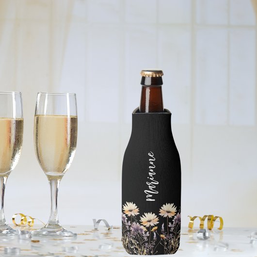 ワイルドフラワーの黒カスタムネームスクリプト ボトルクーラー