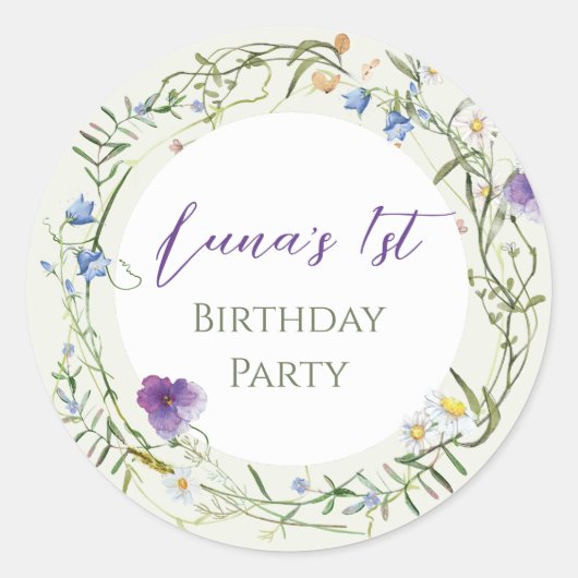 ワイルドフラワーの１歳の誕生日 ラウンドシール (正面)