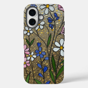 ワイルドフラワーはっきりしたステンドグラス効果 iPhone 16ケース