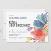 ワイルドフラワーはっきりしたズブルーブリデスメイドブルンチランチョン 招待状 (正面)