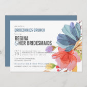 ワイルドフラワーはっきりしたズブルーブリデスメイドブルンチランチョン 招待状 (正面/裏面)