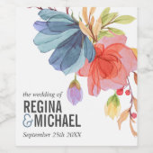 ワイルドフラワーはっきりしたズブルーモノグラム結婚ズ ワインラベル (シングルラベル)