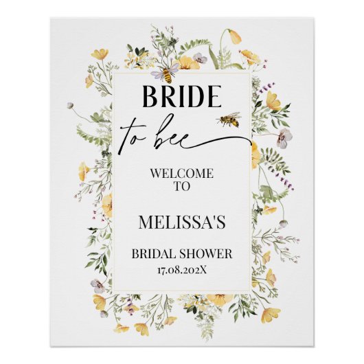 ワイルドフラワーはブライダルシャワー歓迎サイン ポスター (正面)