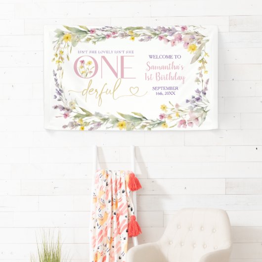 ワイルドフラワーは彼女は一歳の誕生日の大きい 横断幕 (インサイチュ)