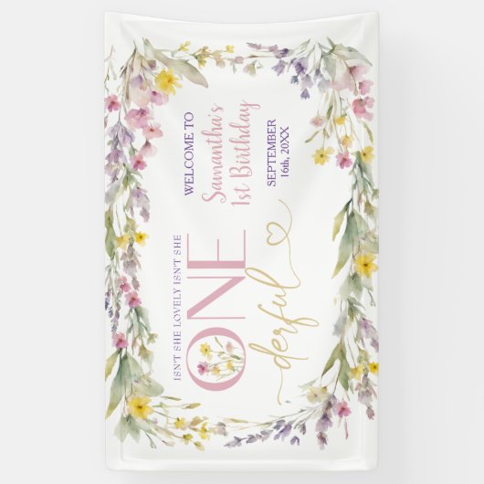 ワイルドフラワーは彼女は一歳の誕生日の大きい 横断幕 (縦)