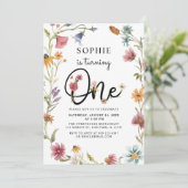 ワイルドフラワーは1歳の女の子の1歳の誕生日 招待状 (スタンド正面)