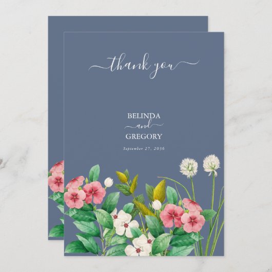 ワイルドフラワーほこりっぽいブルー結婚の花 セーブザデート (正面/裏面)