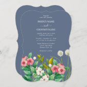 ワイルドフラワーほこりっぽいブルー結婚の花 招待状 (正面/裏面)