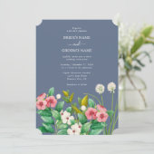 ワイルドフラワーほこりっぽいブルー結婚の花 招待状 (スタンド正面)