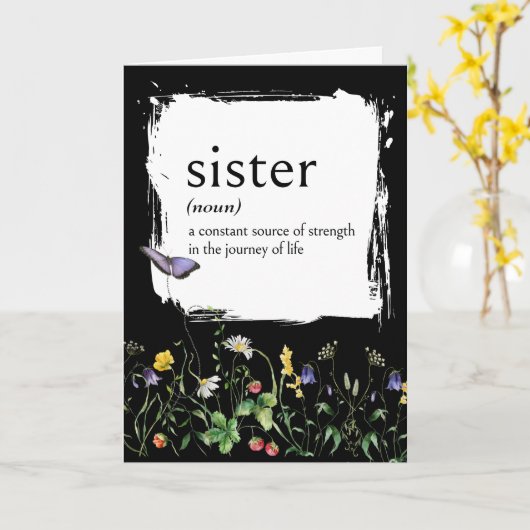 ワイルドフラワーを持つシスターの辞書定義 カード (黄色い花)