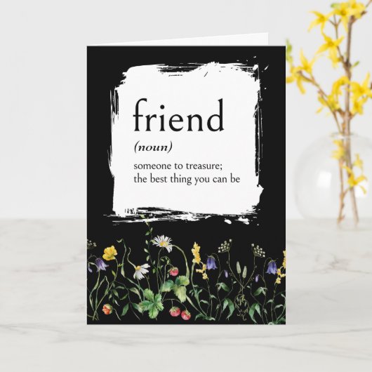 ワイルドフラワーを持つ友人の辞書定義 カード (黄色い花)
