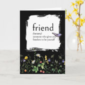 ワイルドフラワーを持つFRIENDの辞書定義 カード (黄色い花)