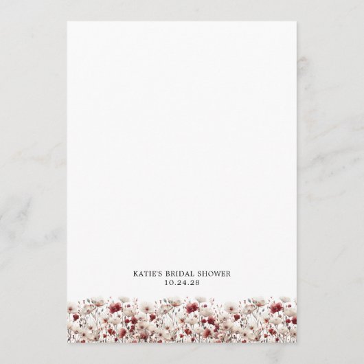 ワイルドフラワーを見つけるゲストブライダルシャワービンゴゲーム 招待状 (裏面)