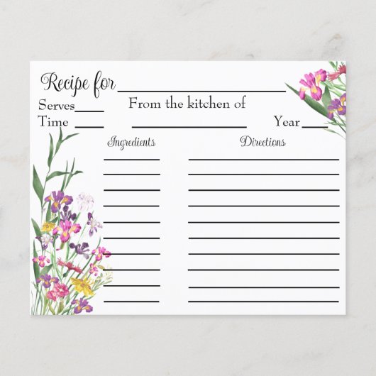 ワイルドフラワーアイリスブライダルシャワーレシピリクエストカード (正面)
