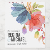 ワイルドフラワーアクアはっきりしたモノグラム結婚ズ ワインラベル (シングルラベル)