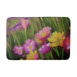 ワイルドフラワーアットデュスクウォーターカラーフローラアート バスマット