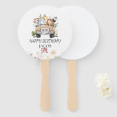 ワイルドフラワーアニマルパーティーサファリ誕生日 ハンドファン (正面&裏面)