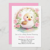 ワイルドフラワーアヒル魅惑的な女の子の赤ちゃんシャワー 招待状 (正面/裏面)