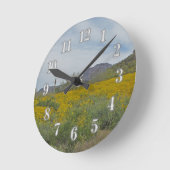 ワイルドフラワーアリゾナ砂漠イエローフラワーサウスウェスト ラウンド壁時計 (傾斜)