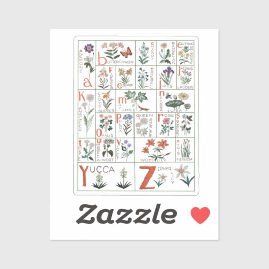 ワイルドフラワーアルファベット – ヴィンテージ繁殖花 シール (シート)