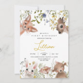 ワイルドフラワーアンドウッドランド動物誕生日 招待状 (正面)