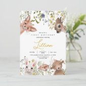 ワイルドフラワーアンドウッドランド動物誕生日 招待状 (スタンド正面)