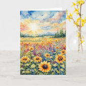 ワイルドフラワーアンドサンフラワーフィールド誕生日 カード (黄色い花)