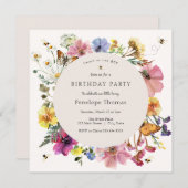 ワイルドフラワーアンドビーズリトルハニー誕生日 招待状 (正面/裏面)