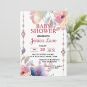 ワイルドフラワーアンドピンクダイヤモンドガールベビーシャワー 招待状 (スタンド正面)
