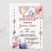 ワイルドフラワーアンドピンクダイヤモンドガールベビーシャワー 招待状 (正面/裏面)