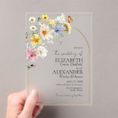 ワイルドフラワーアーカラフルチ金ゴールドフレーム |ボホ結婚ーの アクリル招待状 (インサイチュ (ポータブル))