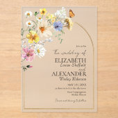 ワイルドフラワーアーカラフルチ金ゴールドフレーム |ボホ結婚ーの アクリル招待状 (正面)