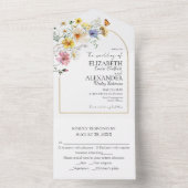 ワイルドフラワーアーカラフルチ金ゴールドフレーム |ボホ結婚ーの オールインワン招待状 (内側)