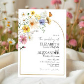 ワイルドフラワーアーカラフルチ金ゴールドフレーム |ボホ結婚ーの 招待状