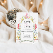 ワイルドフラワーアーチの水彩画ウェディング・セーブ・ザ・デート 招待状