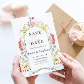 ワイルドフラワーアーチの水彩画 ウェディング セーブ・ザ・デート 招待状