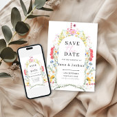ワイルドフラワーアーチの水彩画 ウェディング セーブ・ザ・デート 招待状
