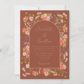 ワイルドフラワーアーチエレガントー焦げオレンジ秋の結婚式 招待状 (正面)